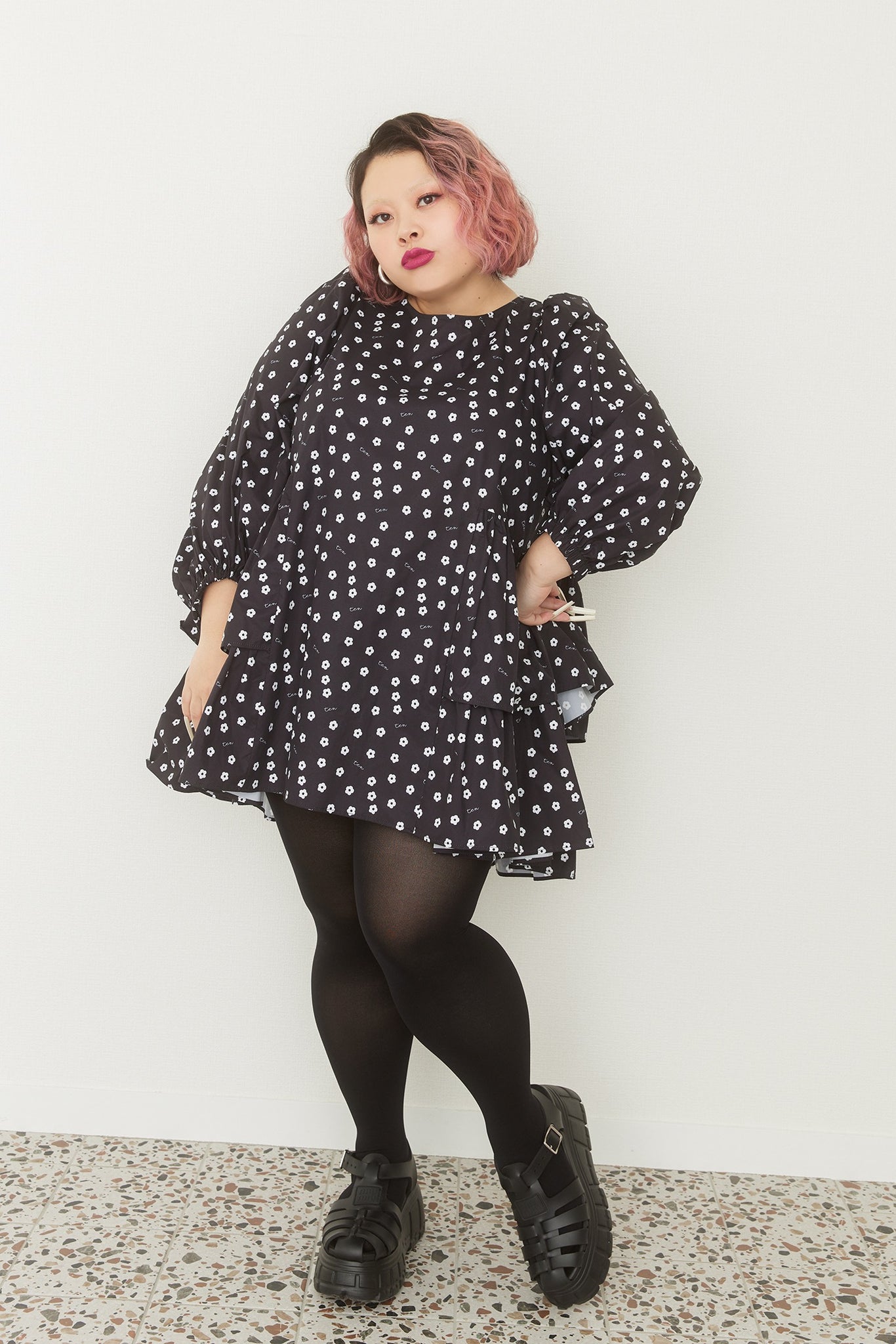Flower puff mini dress